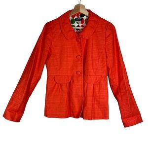 J Crew Women's Orange Molly Peplum Style Linen Cotton Blend Jacket Size 4